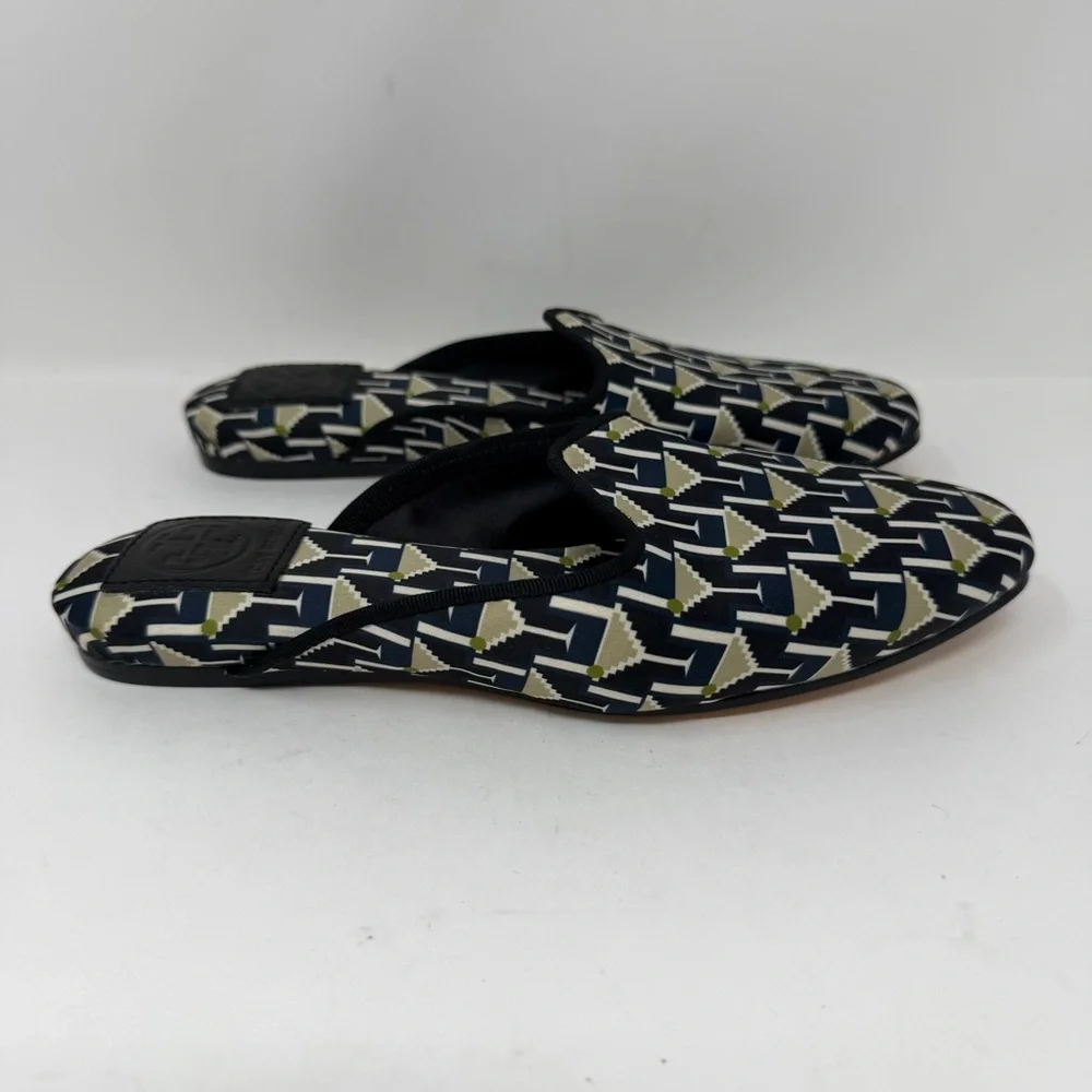 Tory Burch Martini Glass Satin Mules Blue Size 5